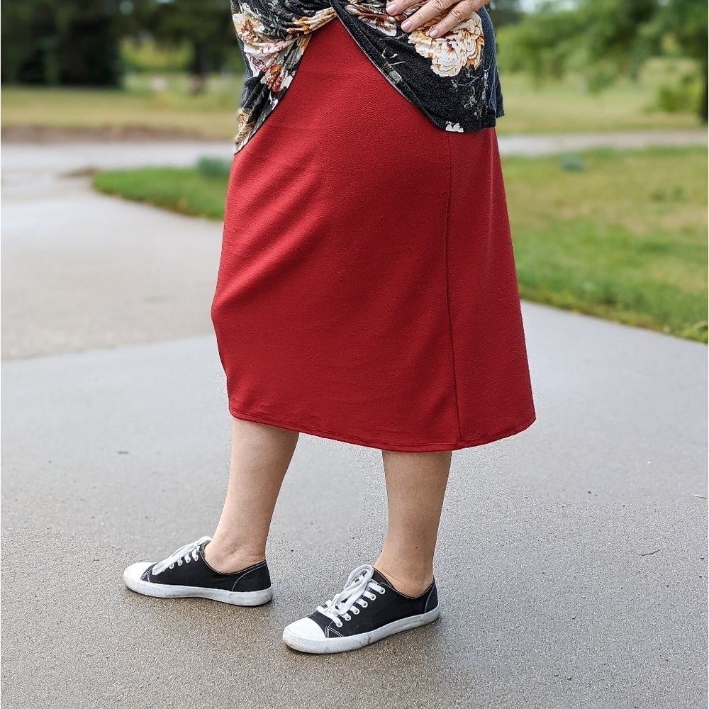 Brick Red Textured Knit Pencil Skirts